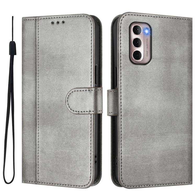 For Motorola Moto G Stylus 4G 2022 Line Splicing Buckle Retro Leather Phone Case(Grey)