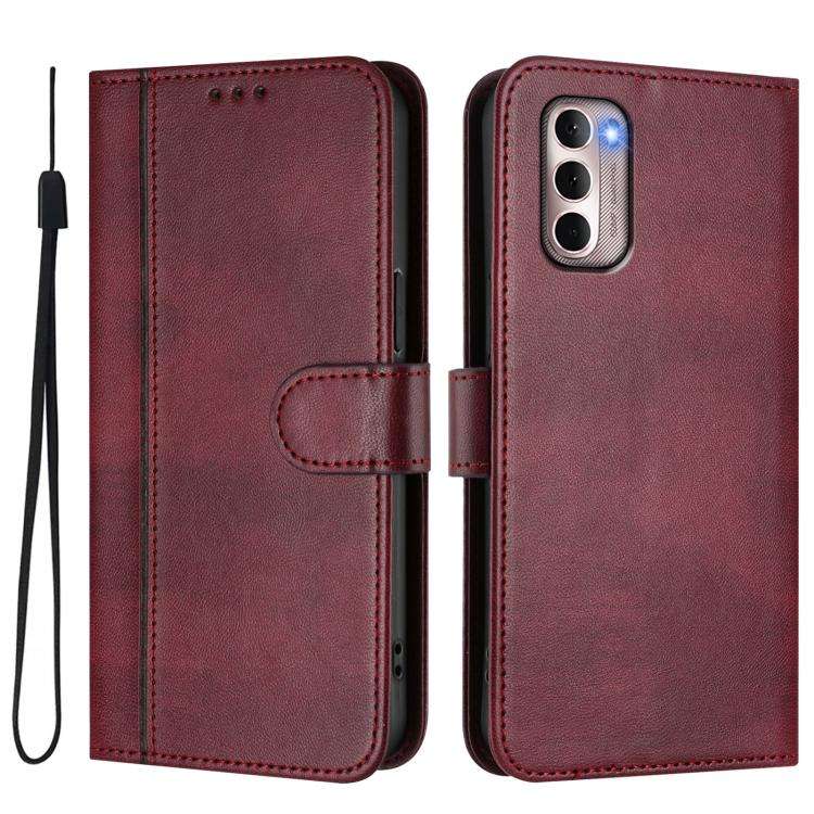 For Motorola Moto G Stylus 4G 2022 Line Splicing Buckle Retro Leather Phone Case(Wine Red)