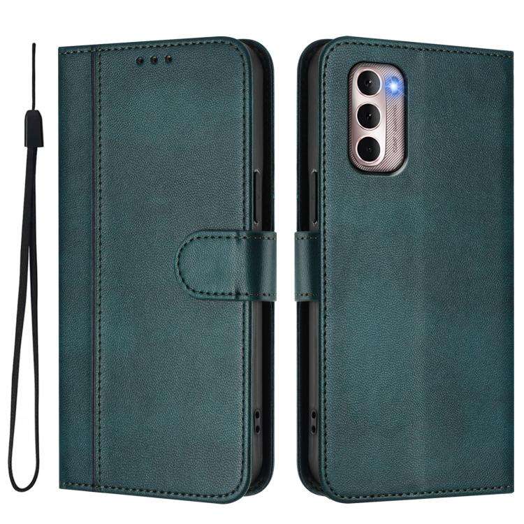 For Motorola Moto G Stylus 4G 2022 Line Splicing Buckle Retro Leather Phone Case(Dark Green)