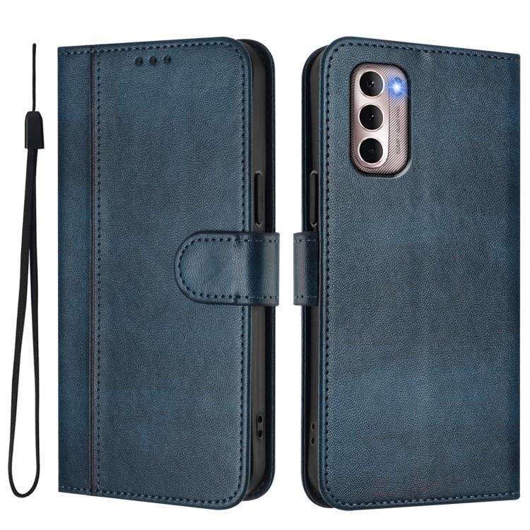 For Motorola Moto G Stylus 4G 2022 Line Splicing Buckle Retro Leather Phone Case(Dark Blue)