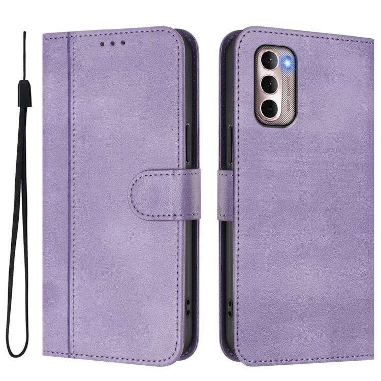 For Motorola Moto G Stylus 4G 2022 Line Splicing Buckle Retro Leather Phone Case(Purple)
