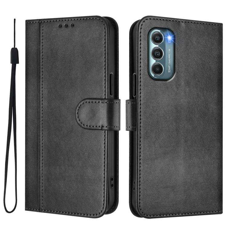 For Motorola Moto G Stylus 5G 2022 Line Splicing Buckle Retro Leather Phone Case(Black)