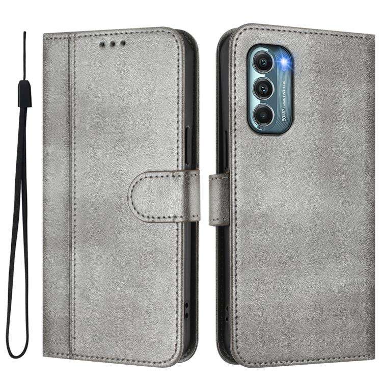 For Motorola Moto G Stylus 5G 2022 Line Splicing Buckle Retro Leather Phone Case(Grey)