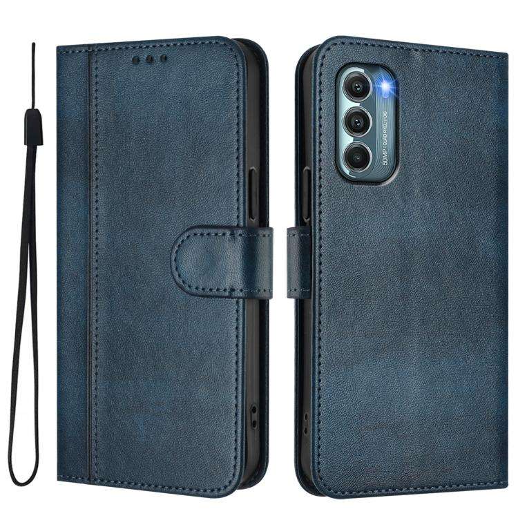 For Motorola Moto G Stylus 5G 2022 Line Splicing Buckle Retro Leather Phone Case(Dark Blue)