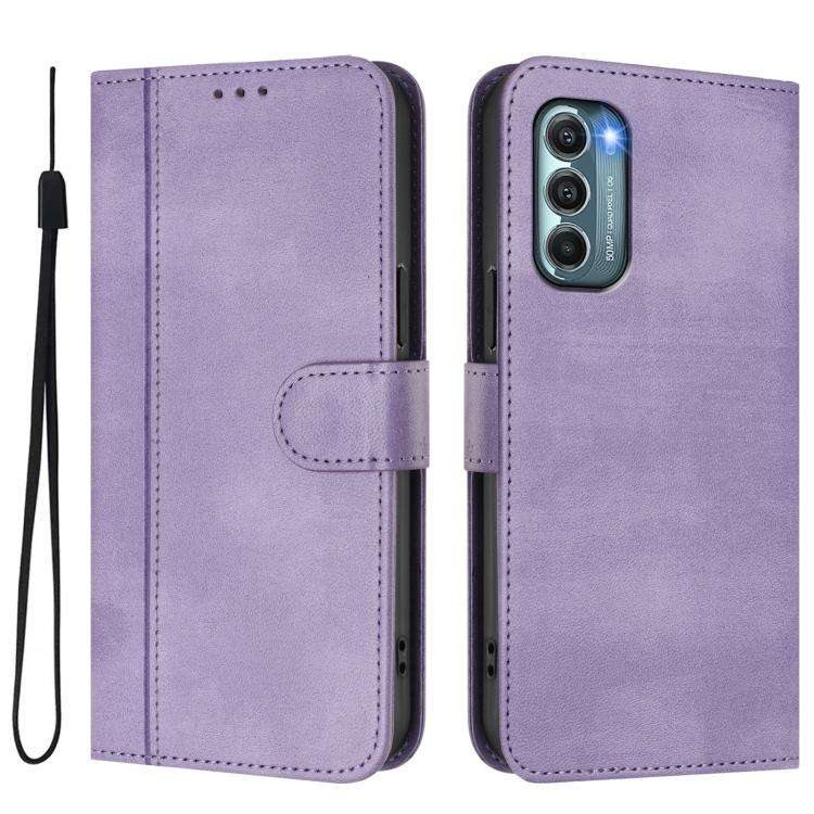 For Motorola Moto G Stylus 5G 2022 Line Splicing Buckle Retro Leather Phone Case(Purple)