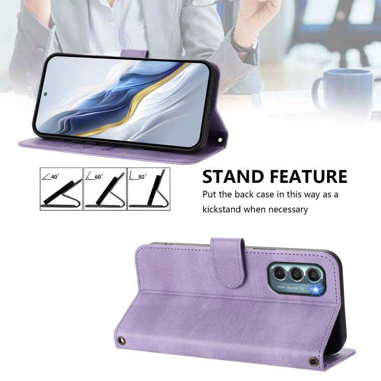 For Motorola Moto G Stylus 5G 2022 Line Splicing Buckle Retro Leather Phone Case(Purple)