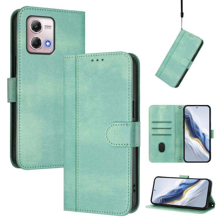 For Motorola Moto G Stylus 4G 2023 Line Splicing Buckle Retro Leather Phone Case(Mint)