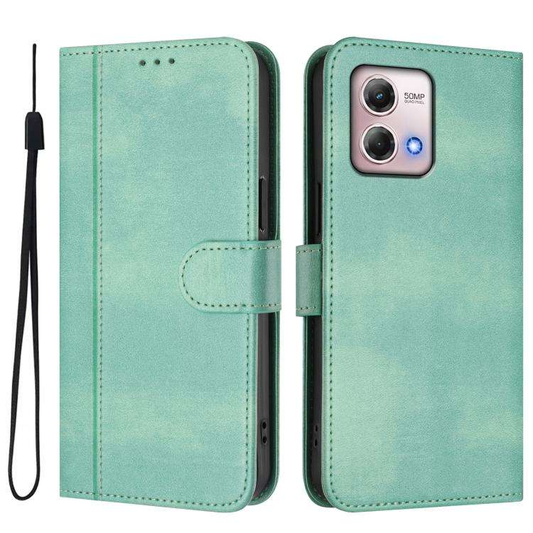 For Motorola Moto G Stylus 4G 2023 Line Splicing Buckle Retro Leather Phone Case(Mint)