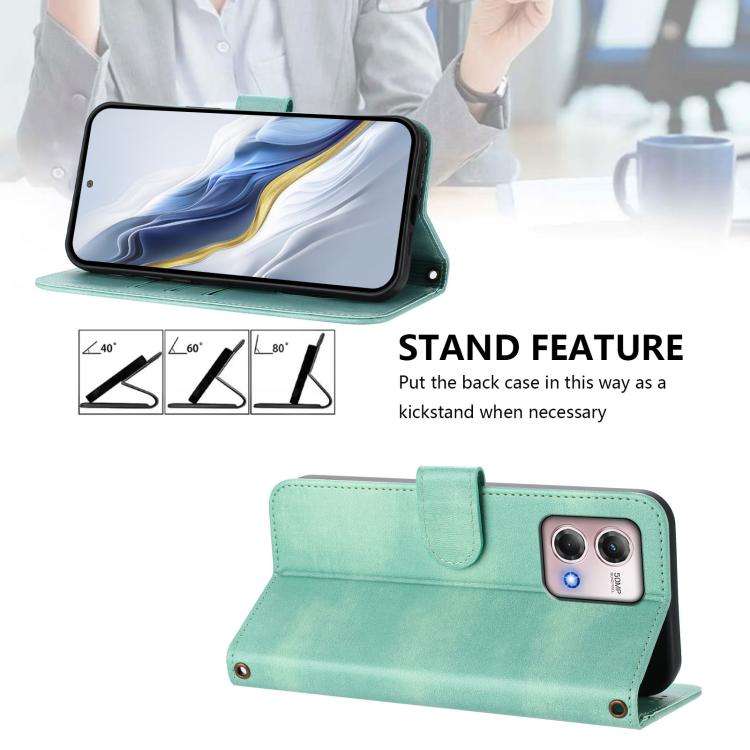 For Motorola Moto G Stylus 4G 2023 Line Splicing Buckle Retro Leather Phone Case(Mint)