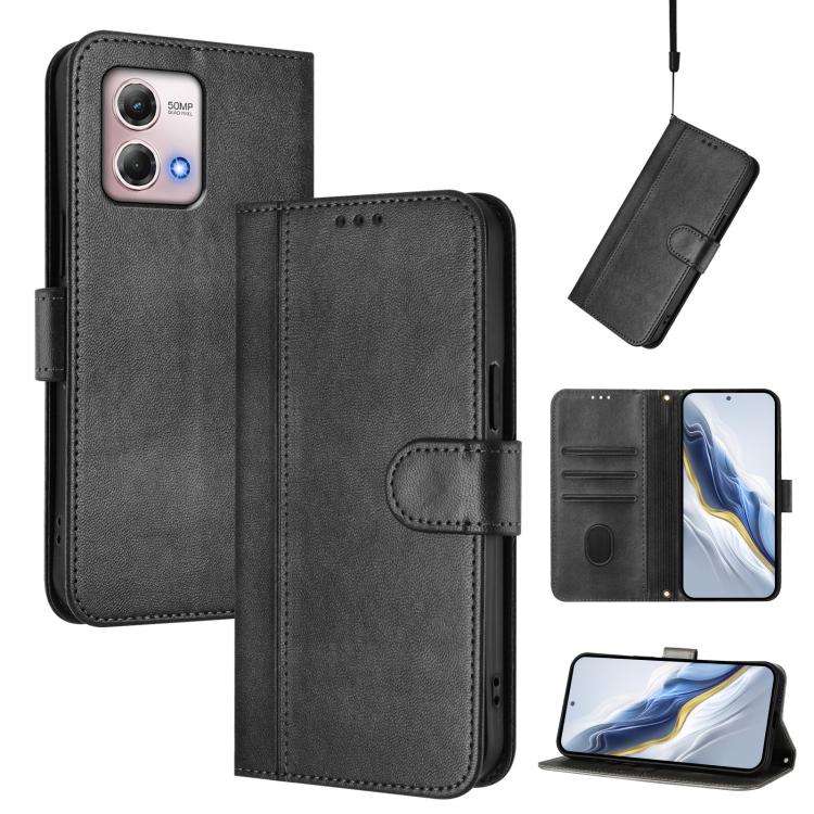 For Motorola Moto G Stylus 4G 2023 Line Splicing Buckle Retro Leather Phone Case(Black)