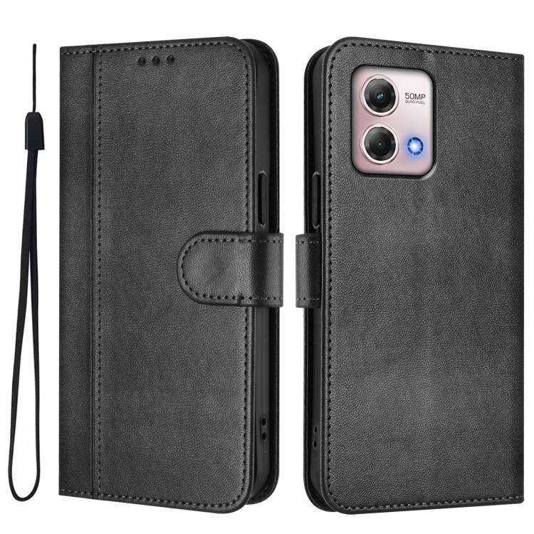 For Motorola Moto G Stylus 4G 2023 Line Splicing Buckle Retro Leather Phone Case(Black)