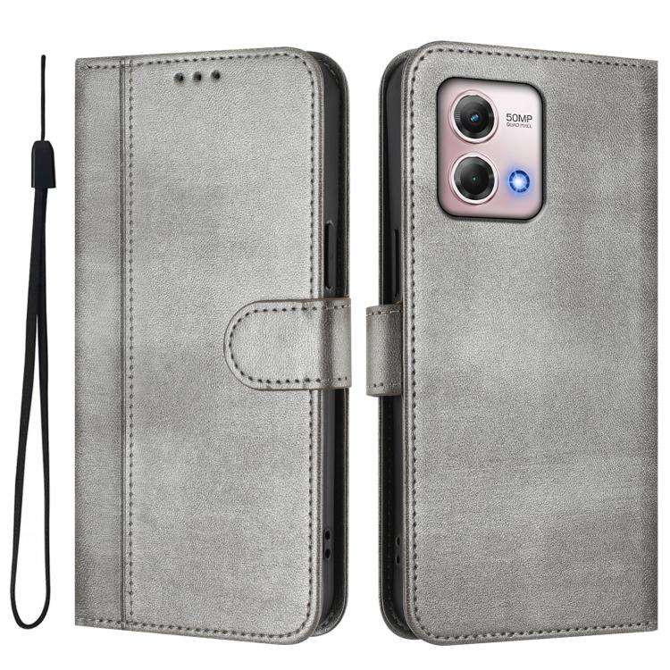 For Motorola Moto G Stylus 4G 2023 Line Splicing Buckle Retro Leather Phone Case(Grey)