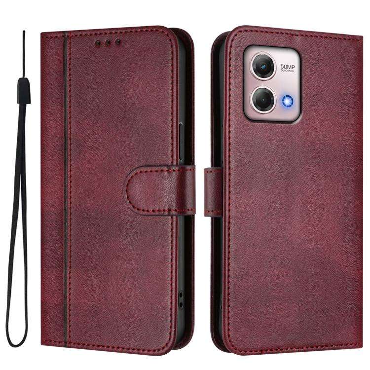For Motorola Moto G Stylus 4G 2023 Line Splicing Buckle Retro Leather Phone Case(Wine Red)