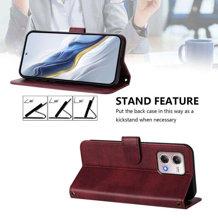 For Motorola Moto G Stylus 4G 2023 Line Splicing Buckle Retro Leather Phone Case(Wine Red)