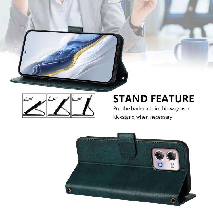For Motorola Moto G Stylus 4G 2023 Line Splicing Buckle Retro Leather Phone Case(Dark Green)