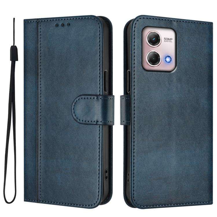 For Motorola Moto G Stylus 4G 2023 Line Splicing Buckle Retro Leather Phone Case(Dark Blue)