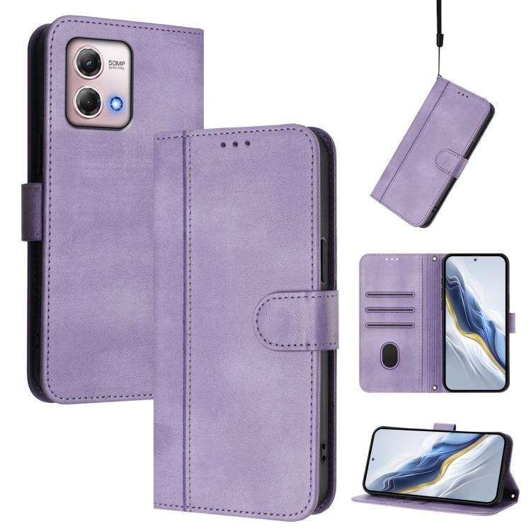 For Motorola Moto G Stylus 4G 2023 Line Splicing Buckle Retro Leather Phone Case(Purple)