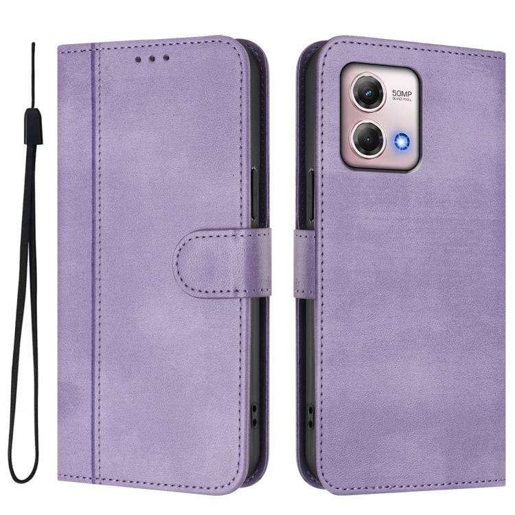 For Motorola Moto G Stylus 4G 2023 Line Splicing Buckle Retro Leather Phone Case(Purple)