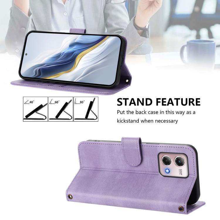 For Motorola Moto G Stylus 4G 2023 Line Splicing Buckle Retro Leather Phone Case(Purple)