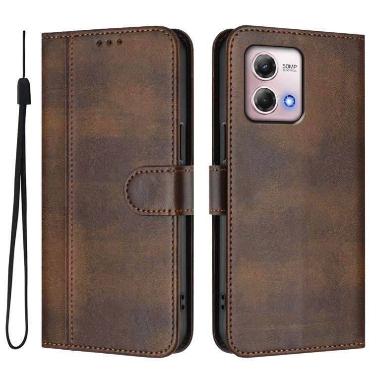 For Motorola Moto G Stylus 4G 2023 Line Splicing Buckle Retro Leather Phone Case(Brown)