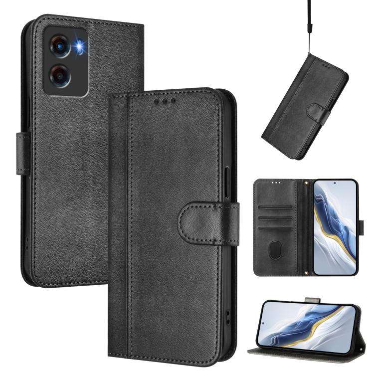 For Motorola Moto G05 / E15 Line Splicing Buckle Retro Leather Phone Case(Black)