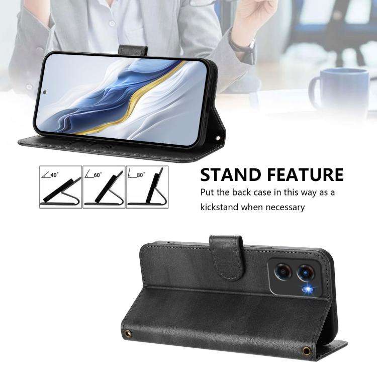 For Motorola Moto G05 / E15 Line Splicing Buckle Retro Leather Phone Case(Black)