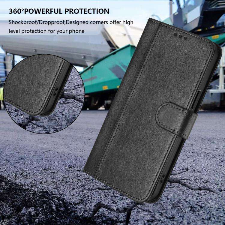 For Motorola Moto G05 / E15 Line Splicing Buckle Retro Leather Phone Case(Black)