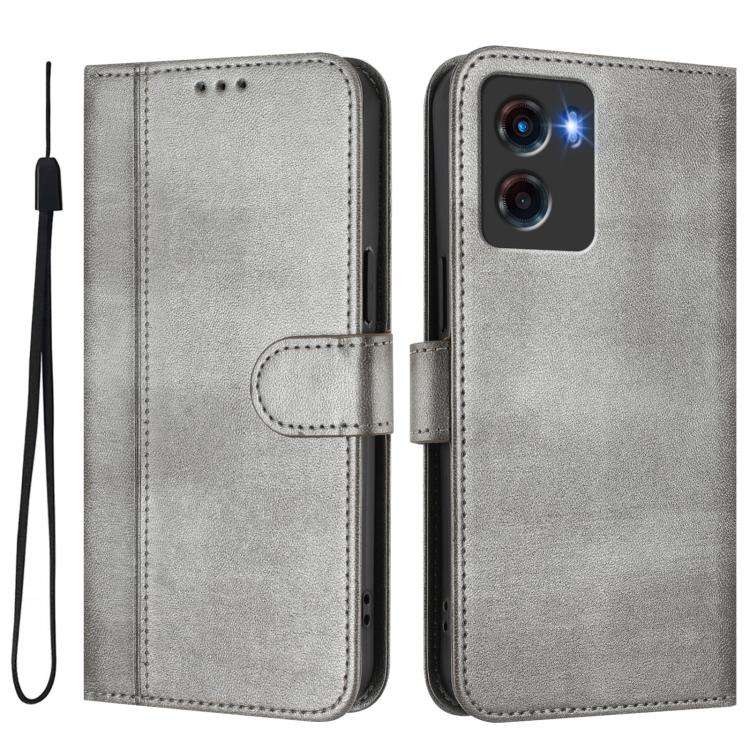 For Motorola Moto G05 / E15 Line Splicing Buckle Retro Leather Phone Case(Grey)