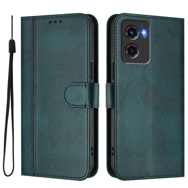 For Motorola Moto G05 / E15 Line Splicing Buckle Retro Leather Phone Case(Dark Green)
