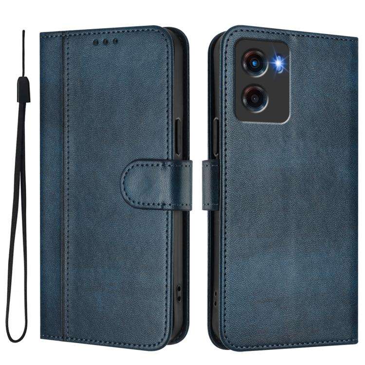 For Motorola Moto G05 / E15 Line Splicing Buckle Retro Leather Phone Case(Dark Blue)