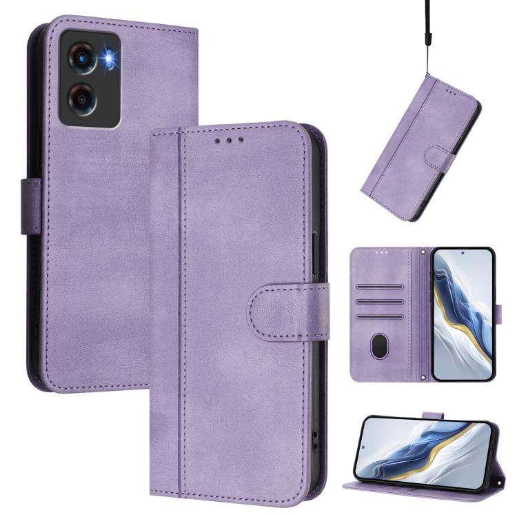 For Motorola Moto G05 / E15 Line Splicing Buckle Retro Leather Phone Case(Purple)