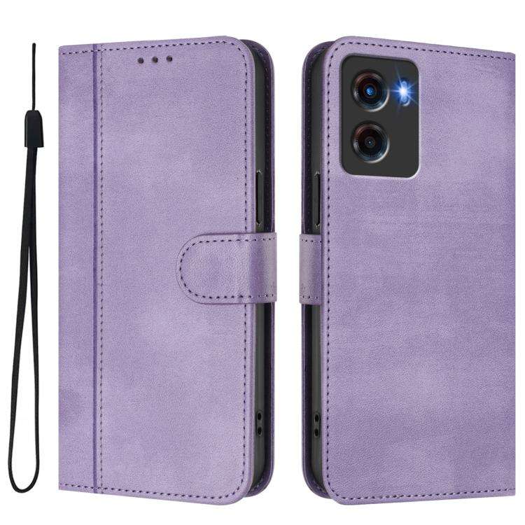 For Motorola Moto G05 / E15 Line Splicing Buckle Retro Leather Phone Case(Purple)