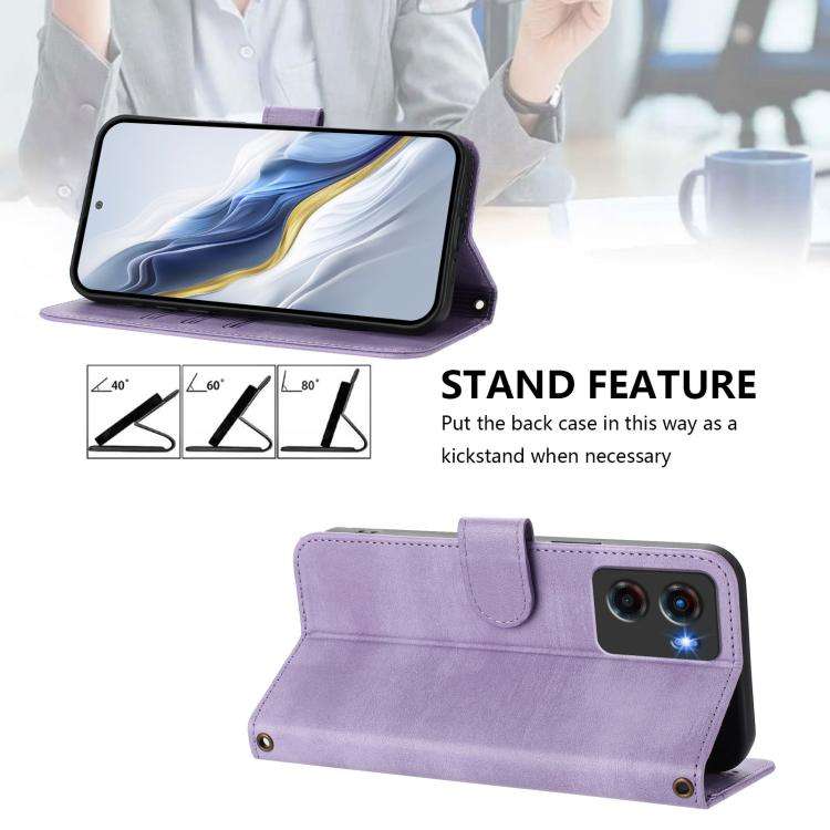 For Motorola Moto G05 / E15 Line Splicing Buckle Retro Leather Phone Case(Purple)