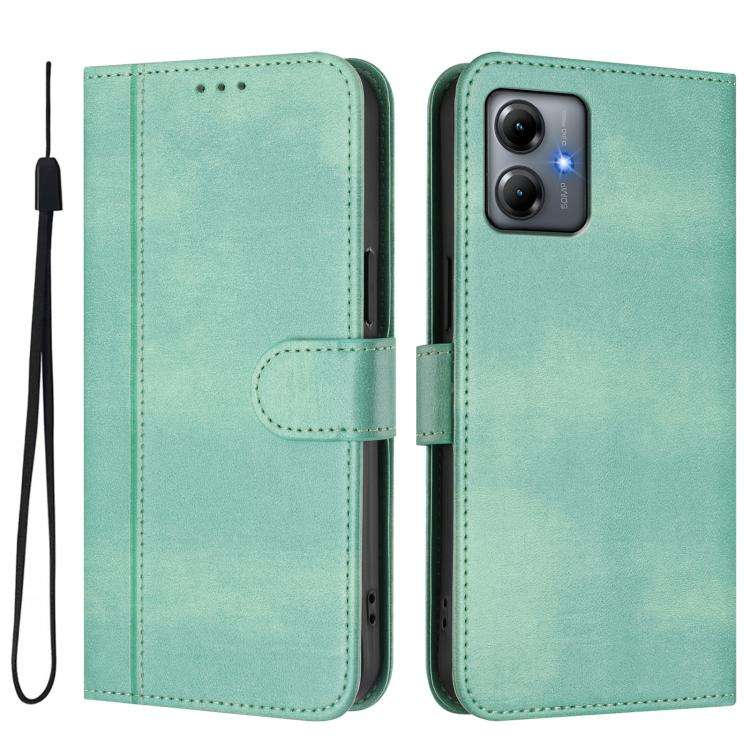 For Motorola Moto G14 4G / G54 5G EU Line Splicing Buckle Retro Leather Phone Case(Mint)