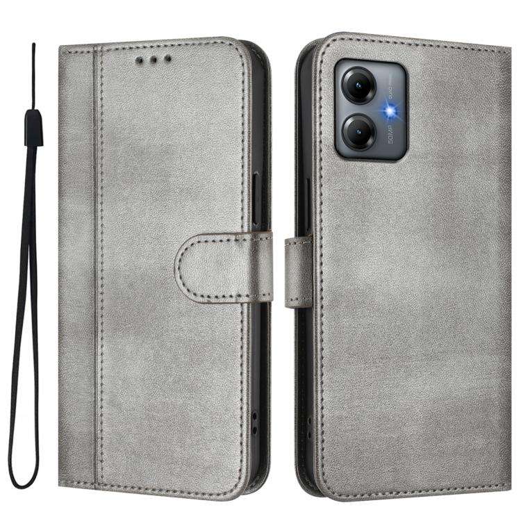 For Motorola Moto G14 4G / G54 5G EU Line Splicing Buckle Retro Leather Phone Case(Grey)
