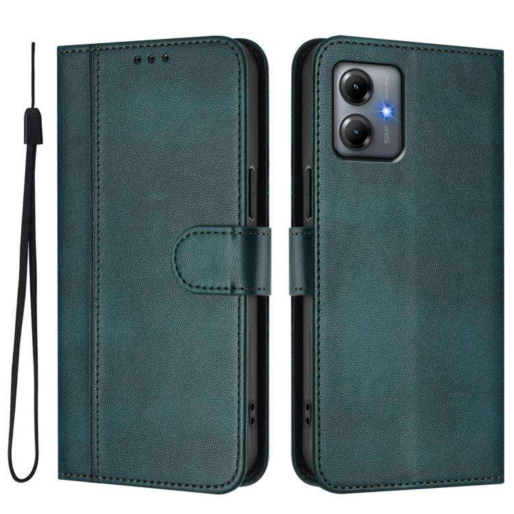 For Motorola Moto G14 4G / G54 5G EU Line Splicing Buckle Retro Leather Phone Case(Dark Green)