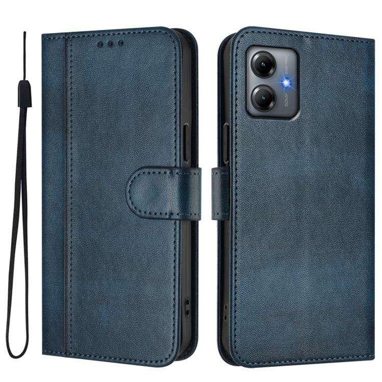 For Motorola Moto G14 4G / G54 5G EU Line Splicing Buckle Retro Leather Phone Case(Dark Blue)