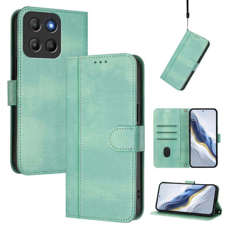For Motorola Moto G15 / G15 Power Line Splicing Buckle Retro Leather Phone Case(Mint)