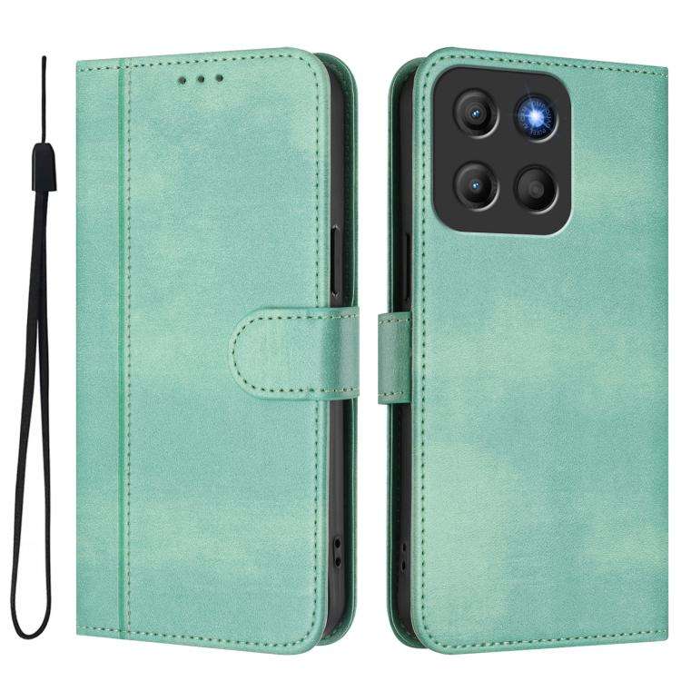 For Motorola Moto G15 / G15 Power Line Splicing Buckle Retro Leather Phone Case(Mint)
