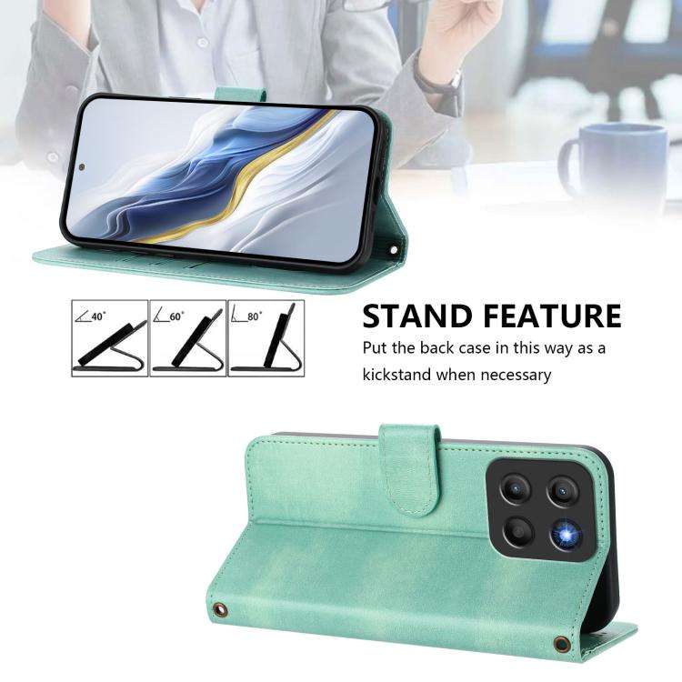 For Motorola Moto G15 / G15 Power Line Splicing Buckle Retro Leather Phone Case(Mint)