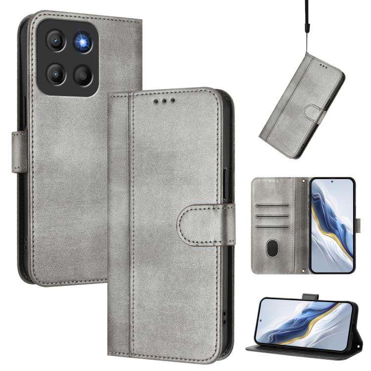 For Motorola Moto G15 / G15 Power Line Splicing Buckle Retro Leather Phone Case(Grey)