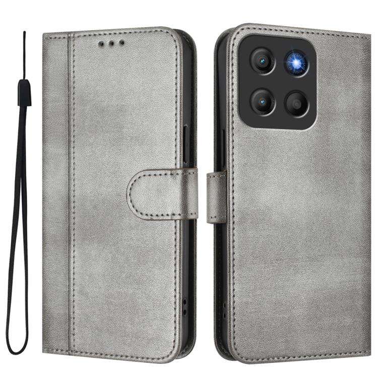 For Motorola Moto G15 / G15 Power Line Splicing Buckle Retro Leather Phone Case(Grey)