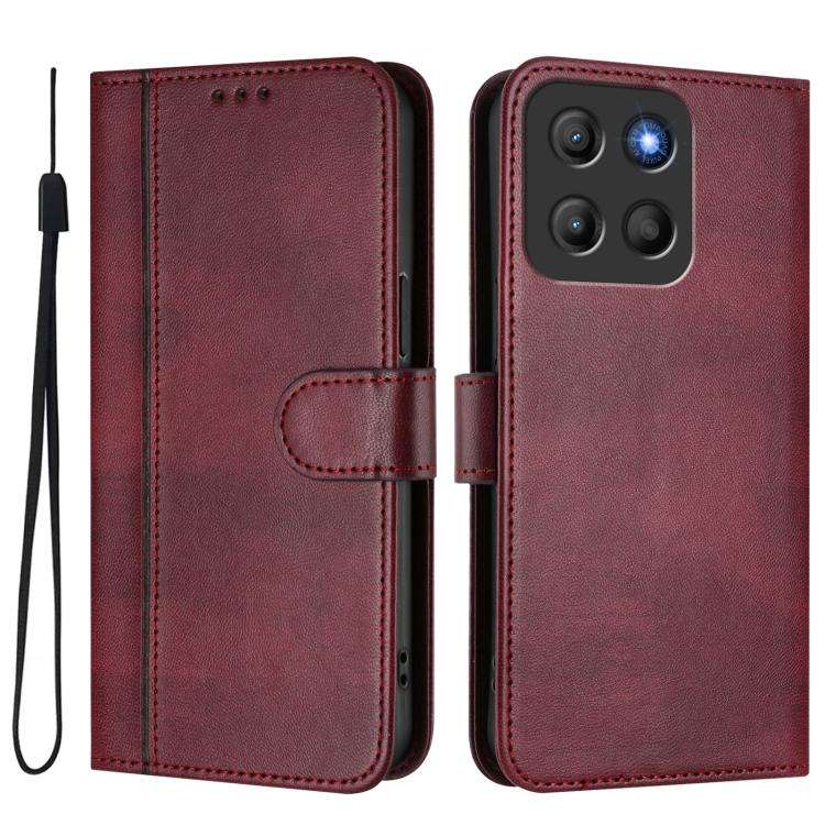 For Motorola Moto G15 / G15 Power Line Splicing Buckle Retro Leather Phone Case(Wine Red)