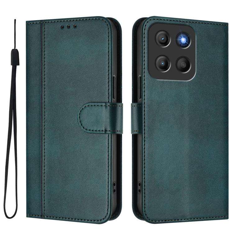 For Motorola Moto G15 / G15 Power Line Splicing Buckle Retro Leather Phone Case(Dark Green)
