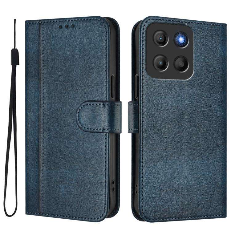 For Motorola Moto G15 / G15 Power Line Splicing Buckle Retro Leather Phone Case(Dark Blue)