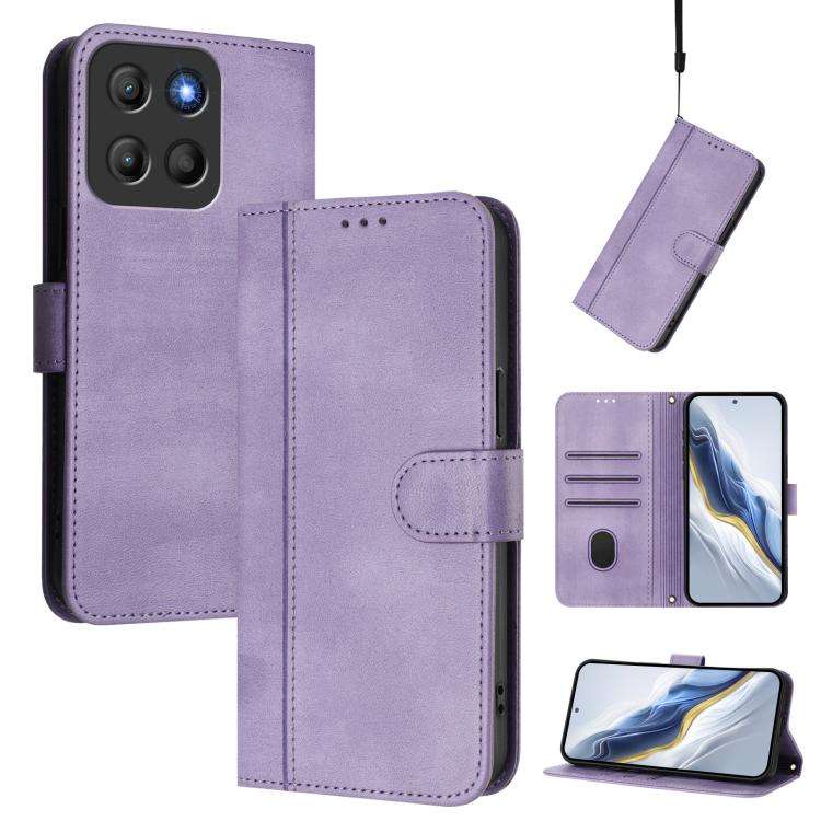 For Motorola Moto G15 / G15 Power Line Splicing Buckle Retro Leather Phone Case(Purple)