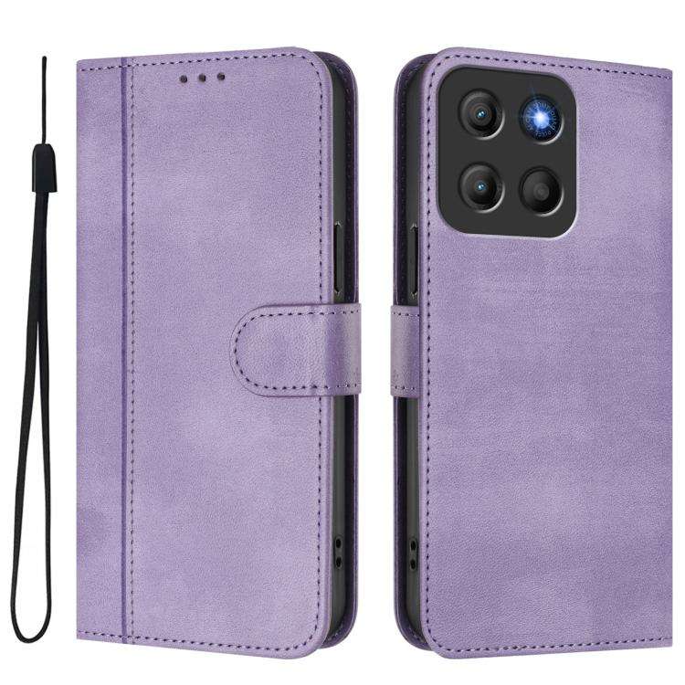 For Motorola Moto G15 / G15 Power Line Splicing Buckle Retro Leather Phone Case(Purple)