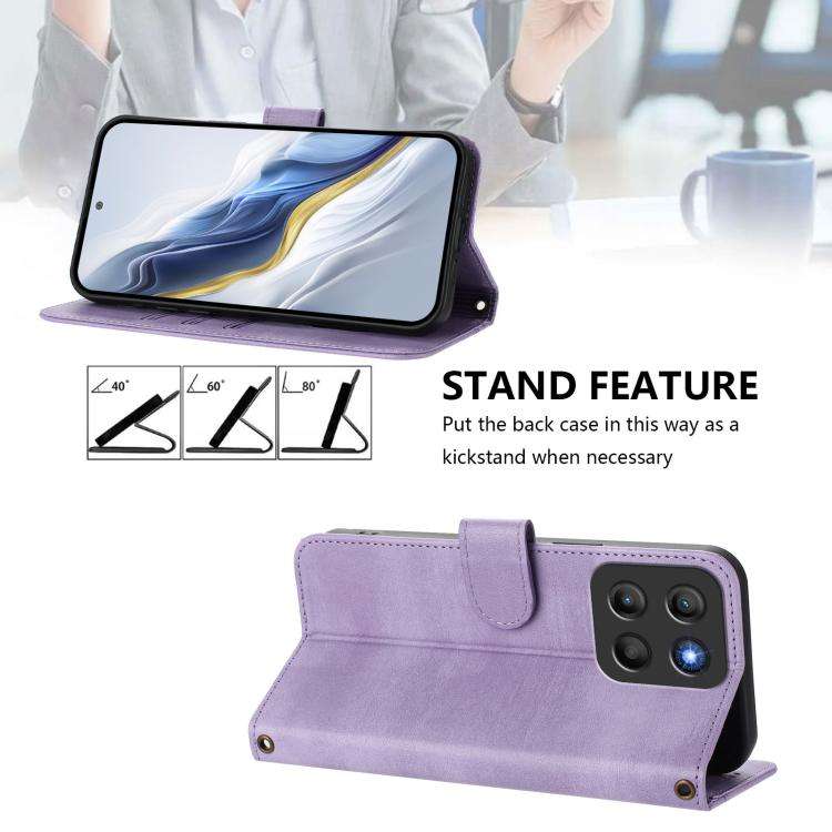 For Motorola Moto G15 / G15 Power Line Splicing Buckle Retro Leather Phone Case(Purple)
