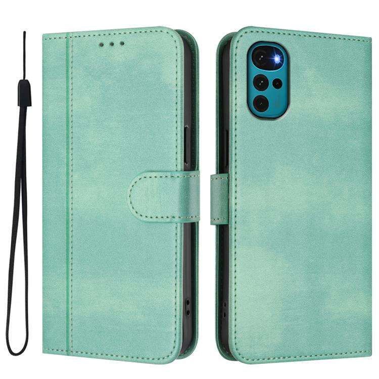 For Motorola Moto E32 India / G22 4G Line Splicing Buckle Retro Leather Phone Case(Mint)