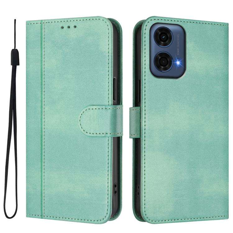 For Motorola Moto G24 Power 4G India Line Splicing Buckle Retro Leather Phone Case(Mint)